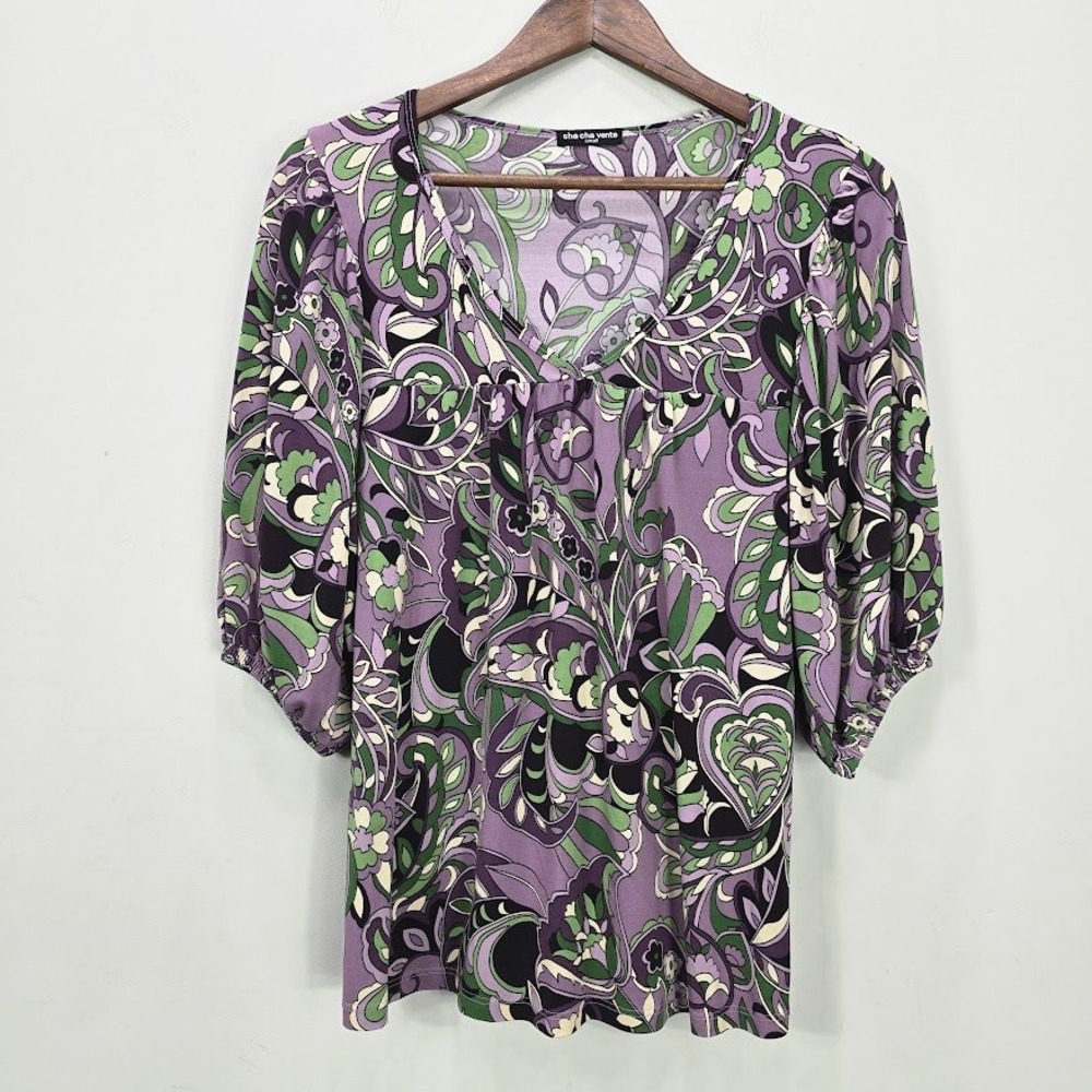 Vtg 90s Y2k Top S Purple Paisley Floral Babydoll Boho Fairy Hippie Retro‎ Grunge